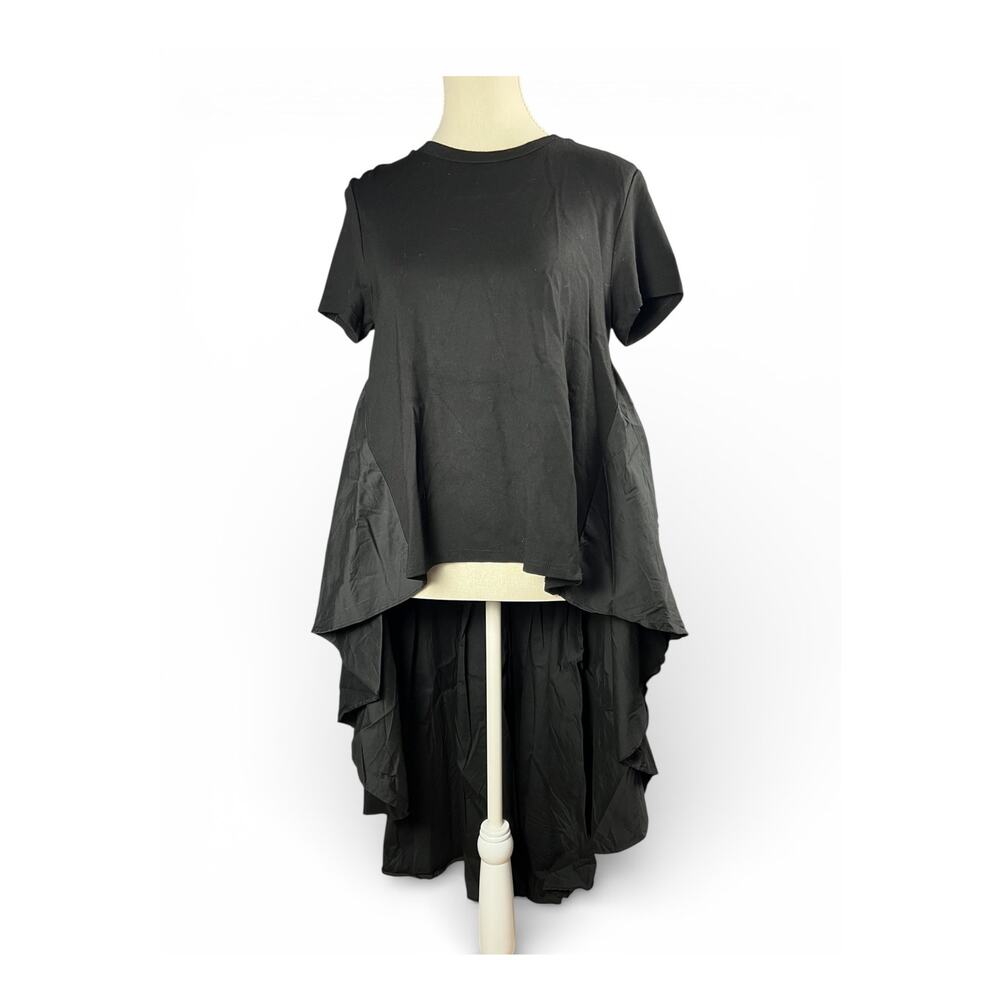 English Factory Black Cape Tail Top Size M Dramatic High Low Statement Blouse